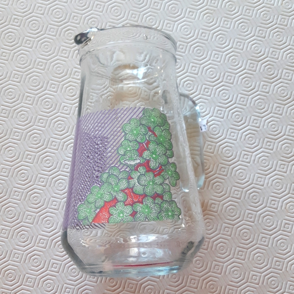 Vintage retro floral glass pitcher / made in Italy